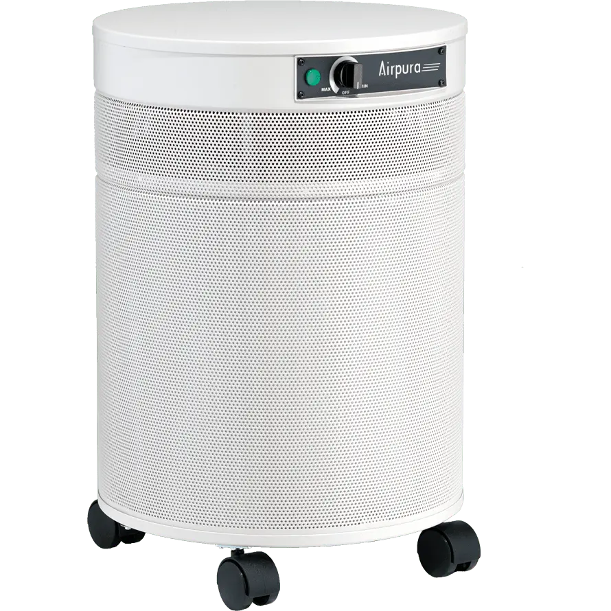 Airpura-branded purifier, white cutout view; exact model unconfirmed.